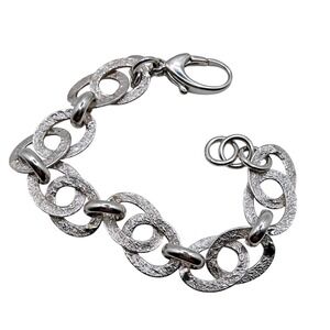 925 Sterling Silver Diamond Cut Link Bracelet Made in Italy  Signed Dobbs